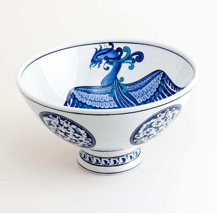Stork and Cloud Patterned Iznik Tile Footed Bowl