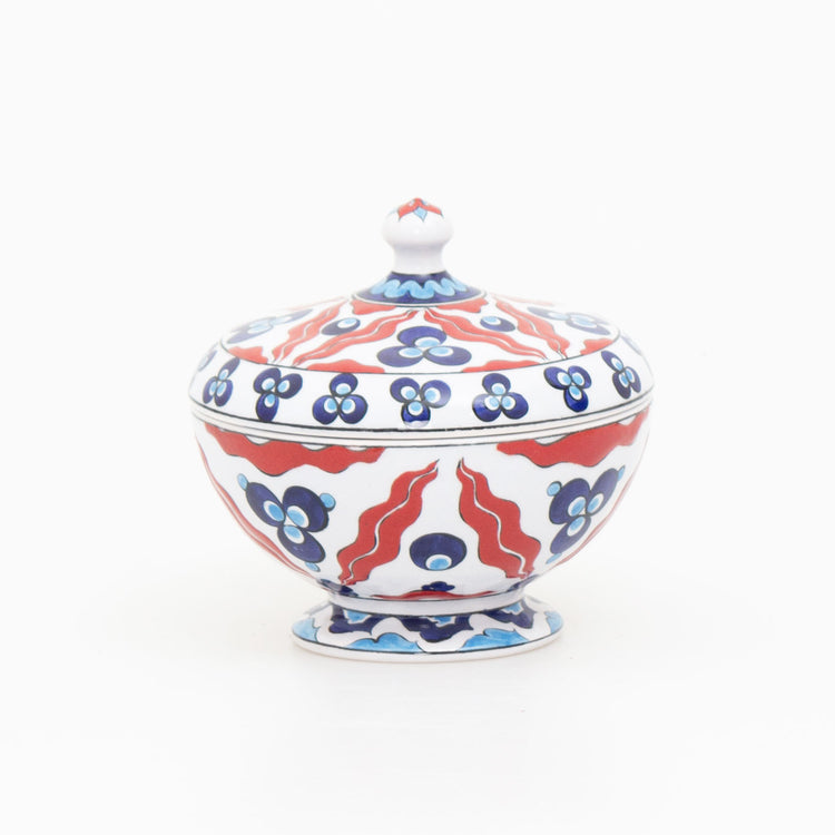 Tulip and Carnation Patterned Iznik China Sugar Bowl