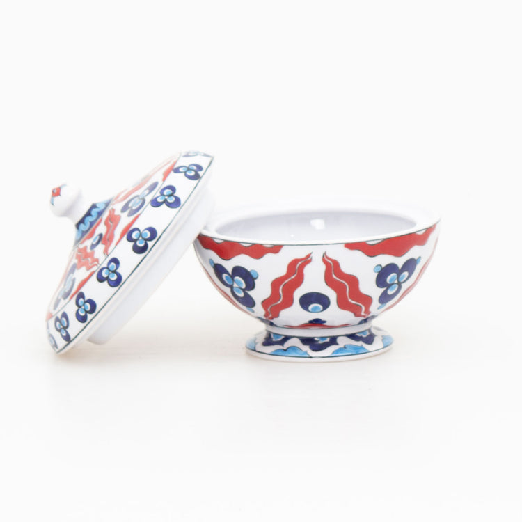 Tulip and Carnation Patterned Iznik China Sugar Bowl