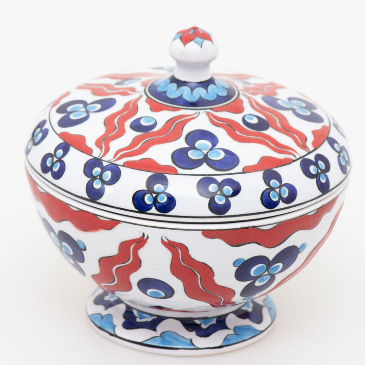 Tulip and Carnation Patterned Iznik China Sugar Bowl