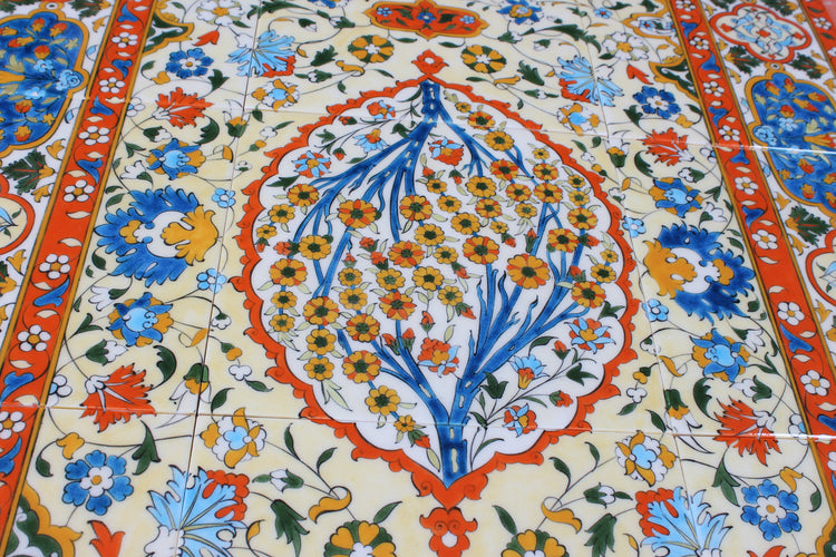 Hayat Ağacı Motifli Kilim Desenli İznik Çini Pano