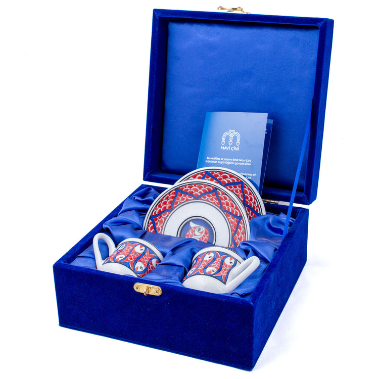 Balık Desenli Türk Kahvesi Fincan Takımı