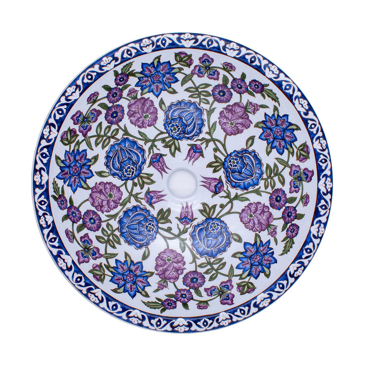Lotus Çiçeği Motifli İznik Çini Lavabo