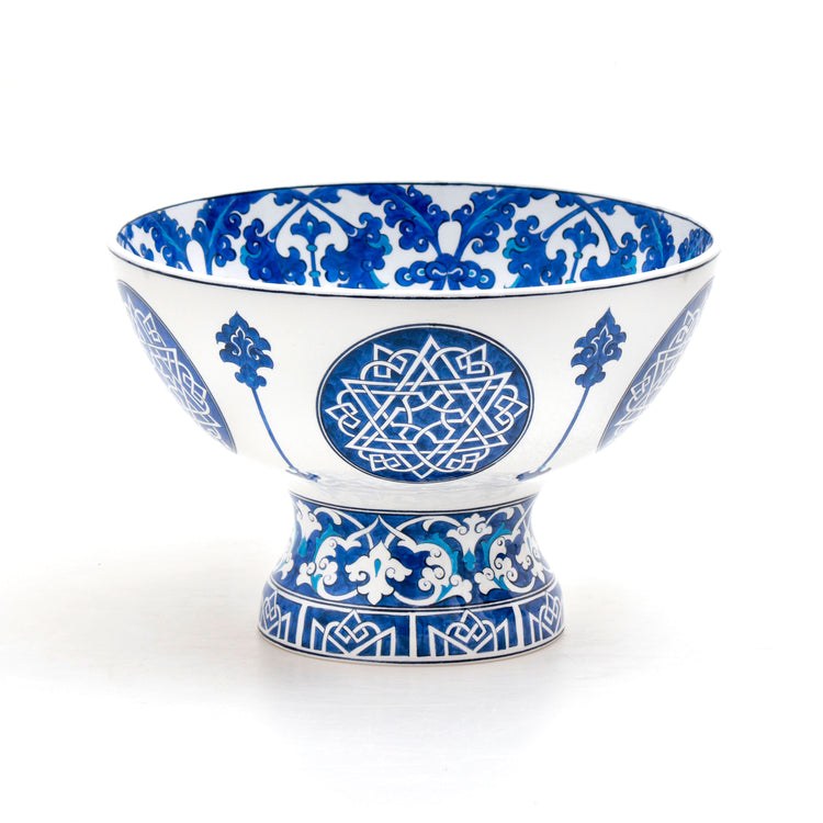 Rumi and Cloud Patterned Iznik Tile Footed Bowl