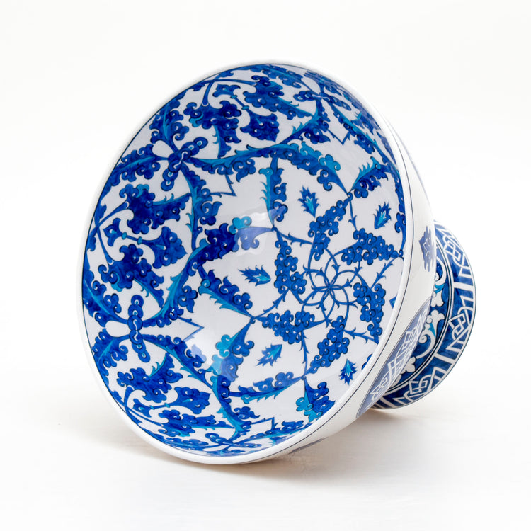 Rumi and Cloud Patterned Iznik Tile Footed Bowl