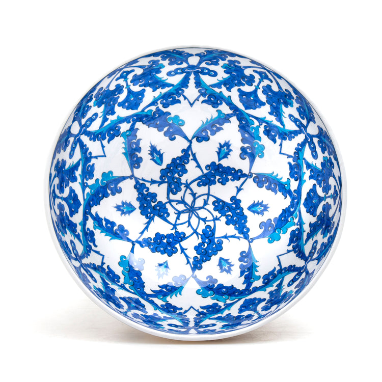Rumi and Cloud Patterned Iznik Tile Footed Bowl
