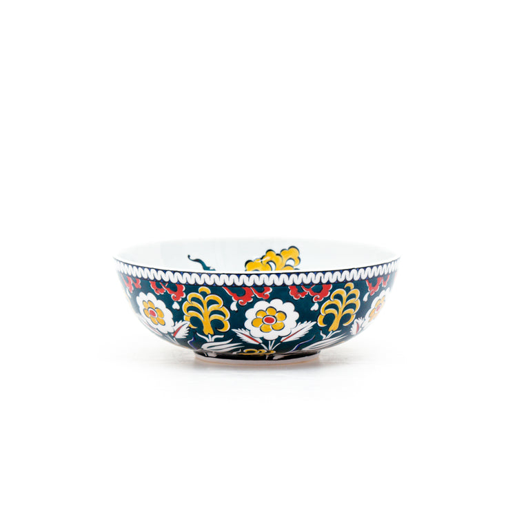 Yellow Lily and Blue Tulip Iznik Tile Bowl