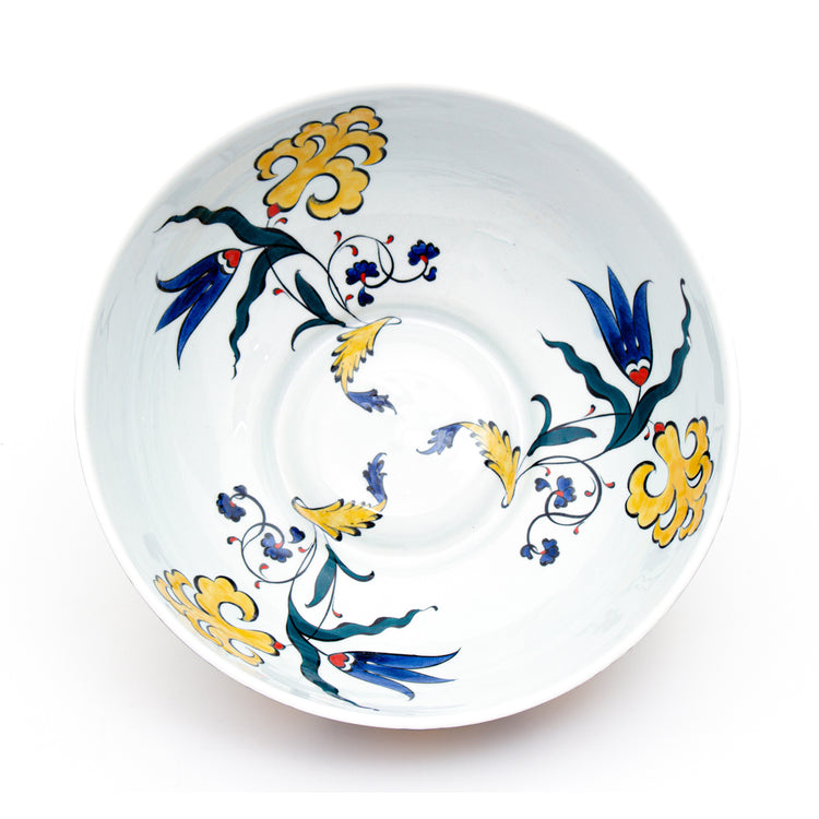 Yellow Lily and Blue Tulip Iznik Tile Bowl