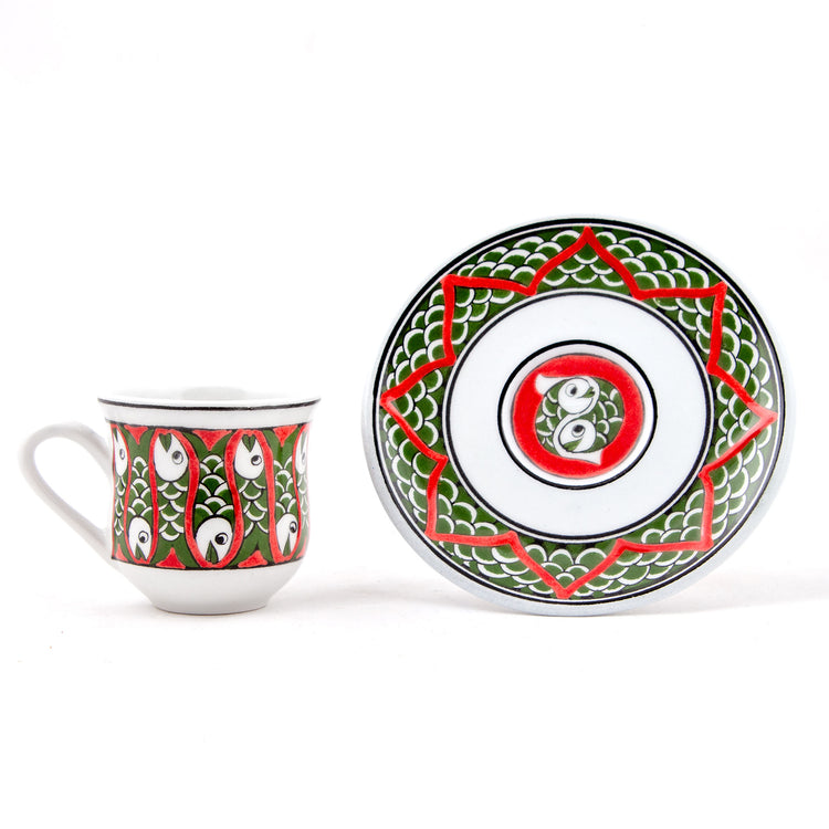 Balık Desenli Türk Kahvesi Fincan Takımı