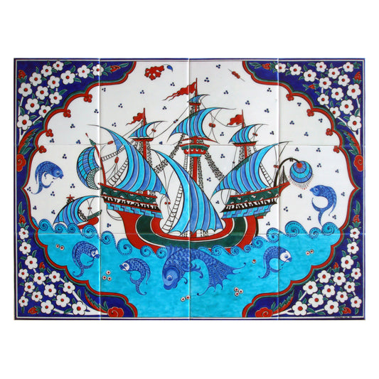 Bahar Dalı ve Balık Desenli İznik Çini Pano