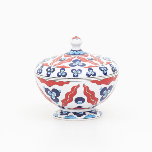 Tulip and Carnation Patterned Iznik China Sugar Bowl