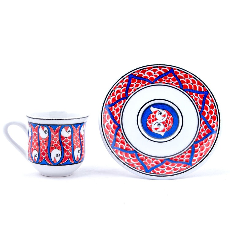 Balık Desenli Türk Kahvesi Fincan Takımı