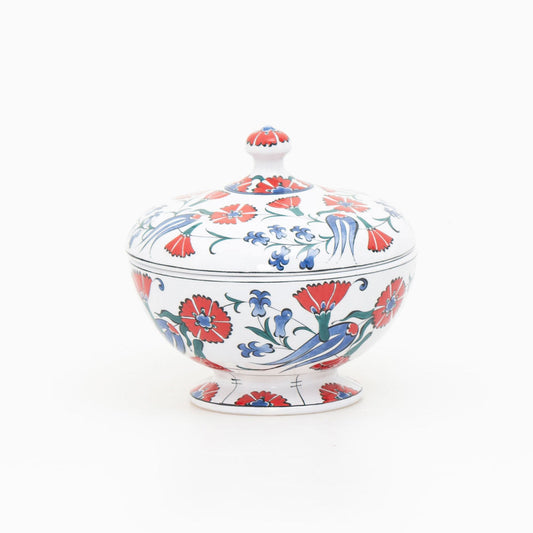 Tulip and Carnation Patterned Iznik China Sugar Bowl
