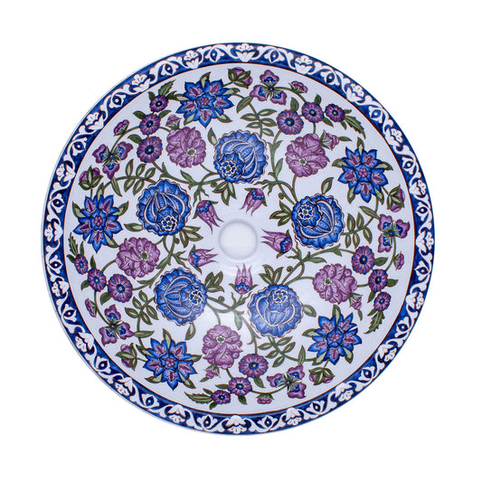 Lotus Çiçeği Motifli İznik Çini Lavabo