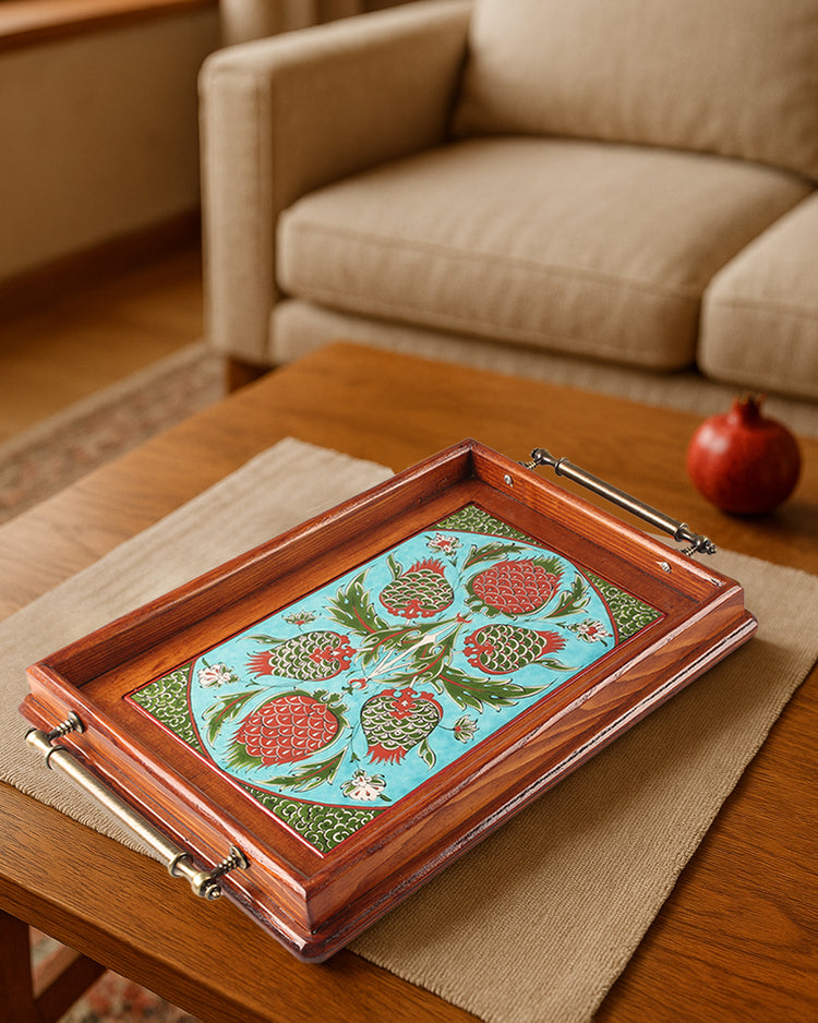 Pomegranate Patterned Iznik Tile Tray