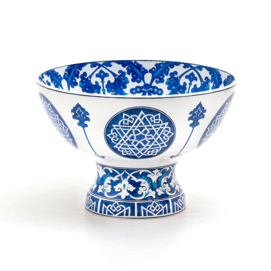 Rumi and Cloud Patterned Iznik Tile Footed Bowl