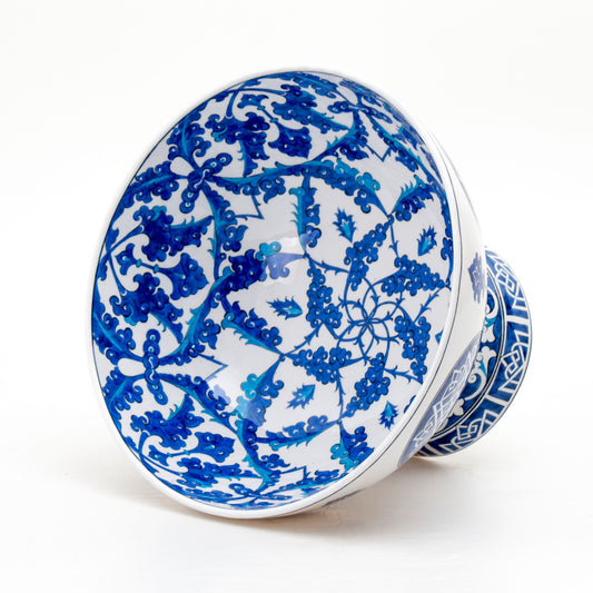 Rumi and Cloud Patterned Iznik Tile Footed Bowl