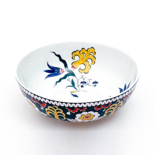 Yellow Lily and Blue Tulip Iznik Tile Bowl