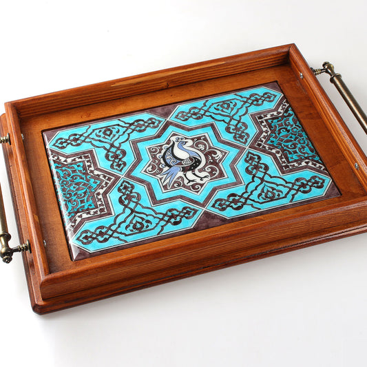 Seljuk Peacock Patterned Iznik Tile Tray