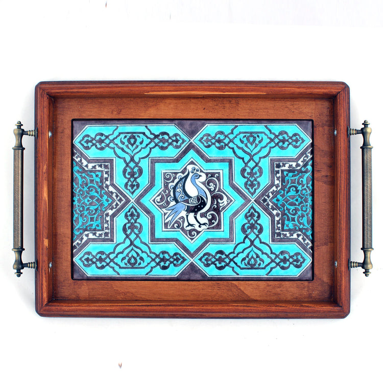 Seljuk Peacock Patterned Iznik Tile Tray