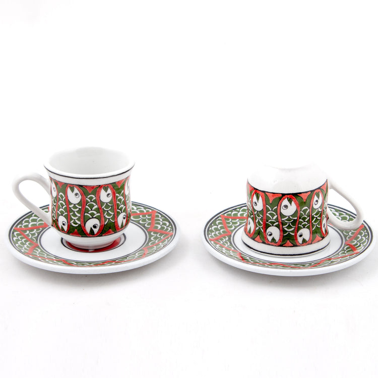 Balık Desenli Türk Kahvesi Fincan Takımı