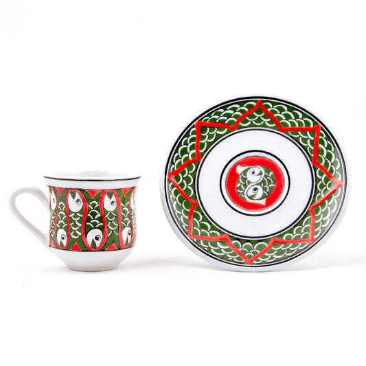 Balık Desenli Türk Kahvesi Fincan Takımı